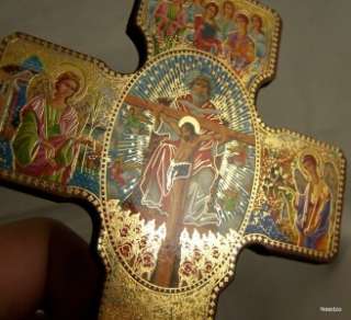 Saint St. Michael Icon Wood Wall Cross Crucifix Gold FO  