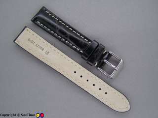 High quality leather watch strap ODEON Black/White 18mm  