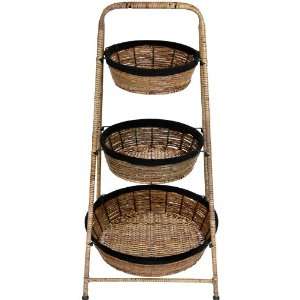   Rush Grass & Steel Round Storage Basket Display Rack: Home & Kitchen