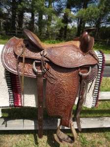 15 Seat Used/Vintage Tooled Leather, US Made, Western Saddle, #P804 