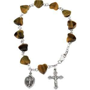  Sterling Silver Tiger Eye Heart Rosary Bracelet: Jewelry