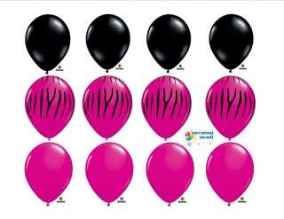 Hot Pink Zebra Stripe Black Onyx Wild Berry 11 Latex Balloon Party 