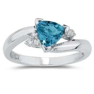 .75ct Trillion Cut Blue Topaz and Diamond Ring in 14K 