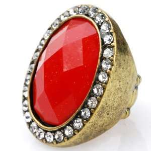Classic Vintage Oval Shape Ring with Ajustable Band in Brass Red Tone 