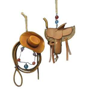  Kurt Adler 4 7 Metal Cowboy Hat and Saddle Ornament Set 