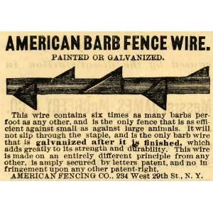  1882 Ad American Barb Wire Fence Fencing Agriculture 