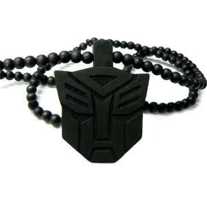  2D Black Wooden Transformers Pendant With a 36 Inch Necklace Chain 